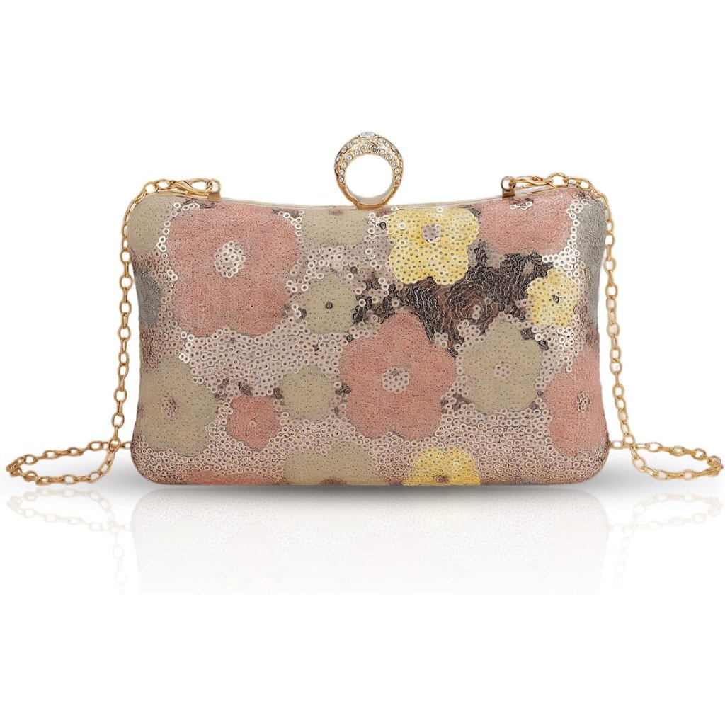 Unique Rhinestone Floral Evening Clutch - Compact 7.48" X 4.72" Women's Handbag